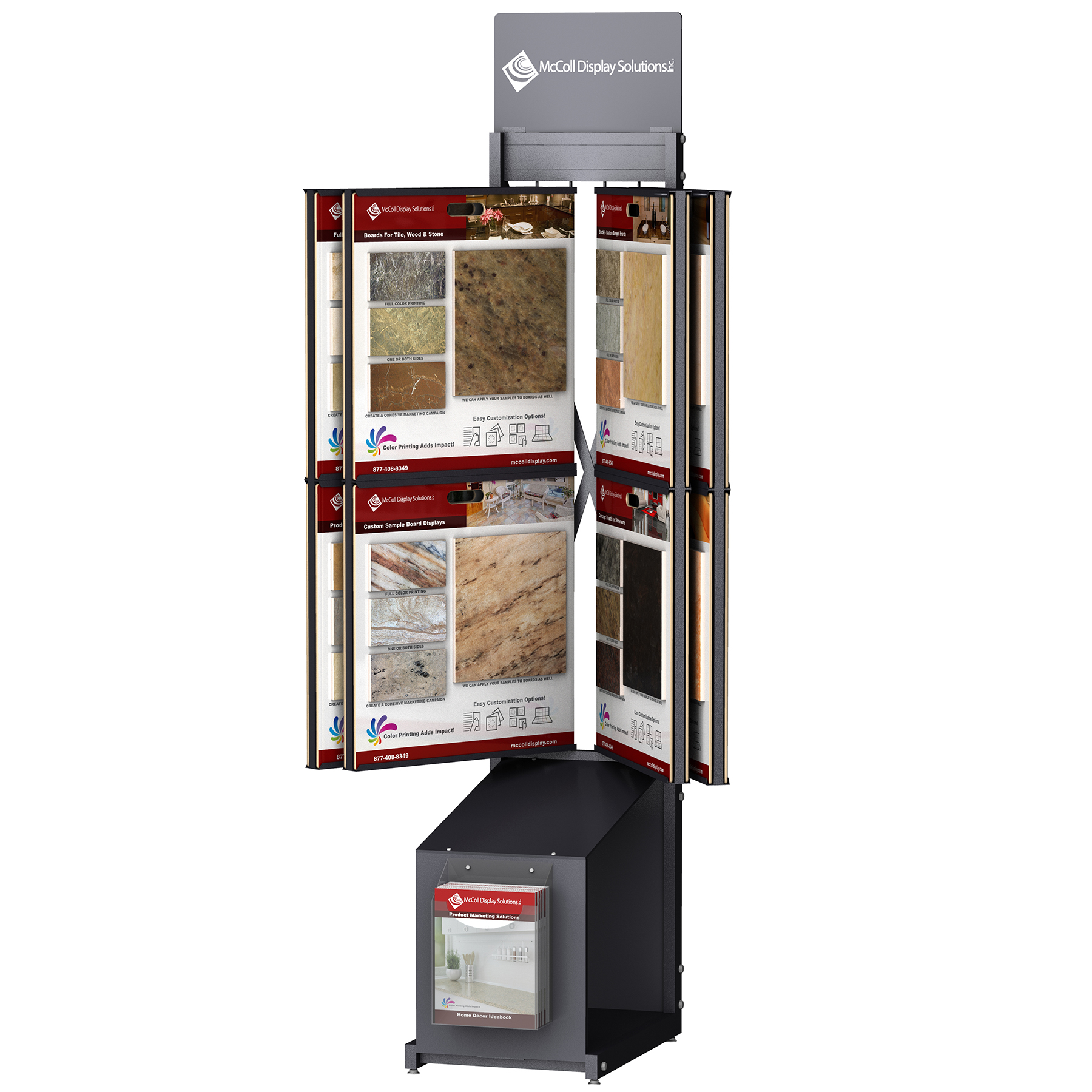 CD02 Wing Rack Tower Brochure Holder Tile Stone Marble Wood Channel System Showroom Displays McColl Display