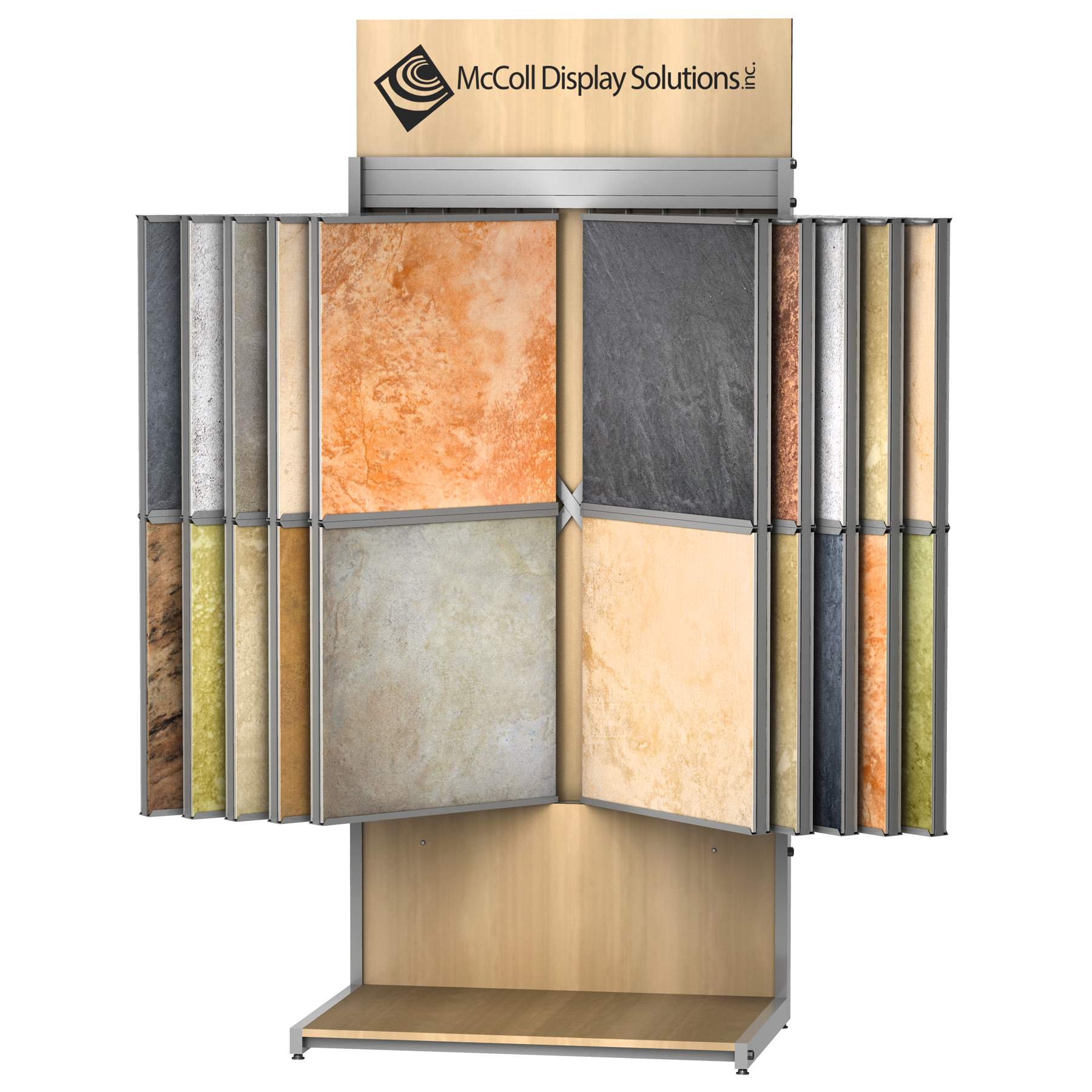 CD09 Wing Rack Tower With Loose Tile Samples Ceramic Porcelain Stone Marble Travertine Composite Flooring Channel System Showroom Displays McColl Display
