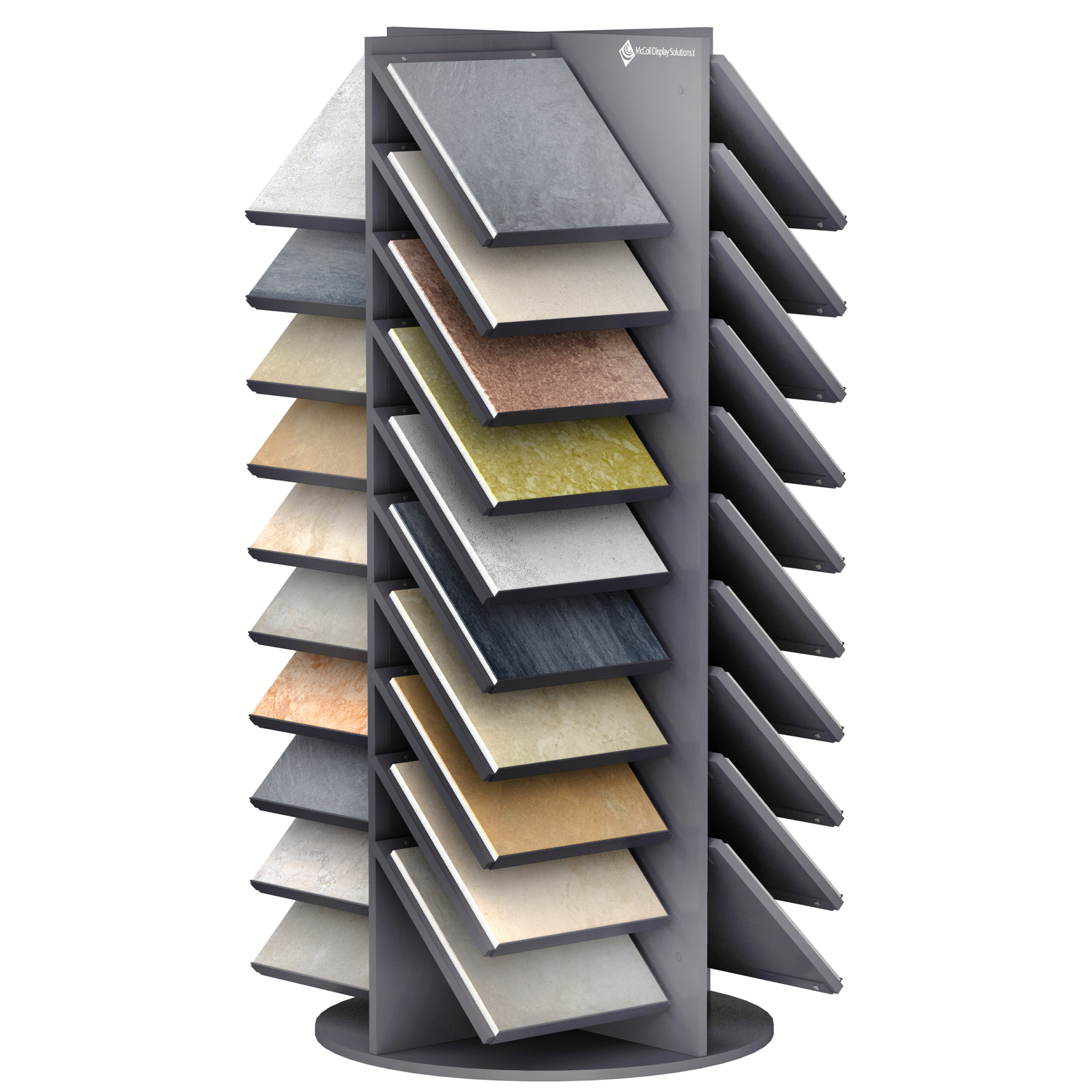Display Tile Stone Marble Product Samples with this Rotating Tower Shelf System