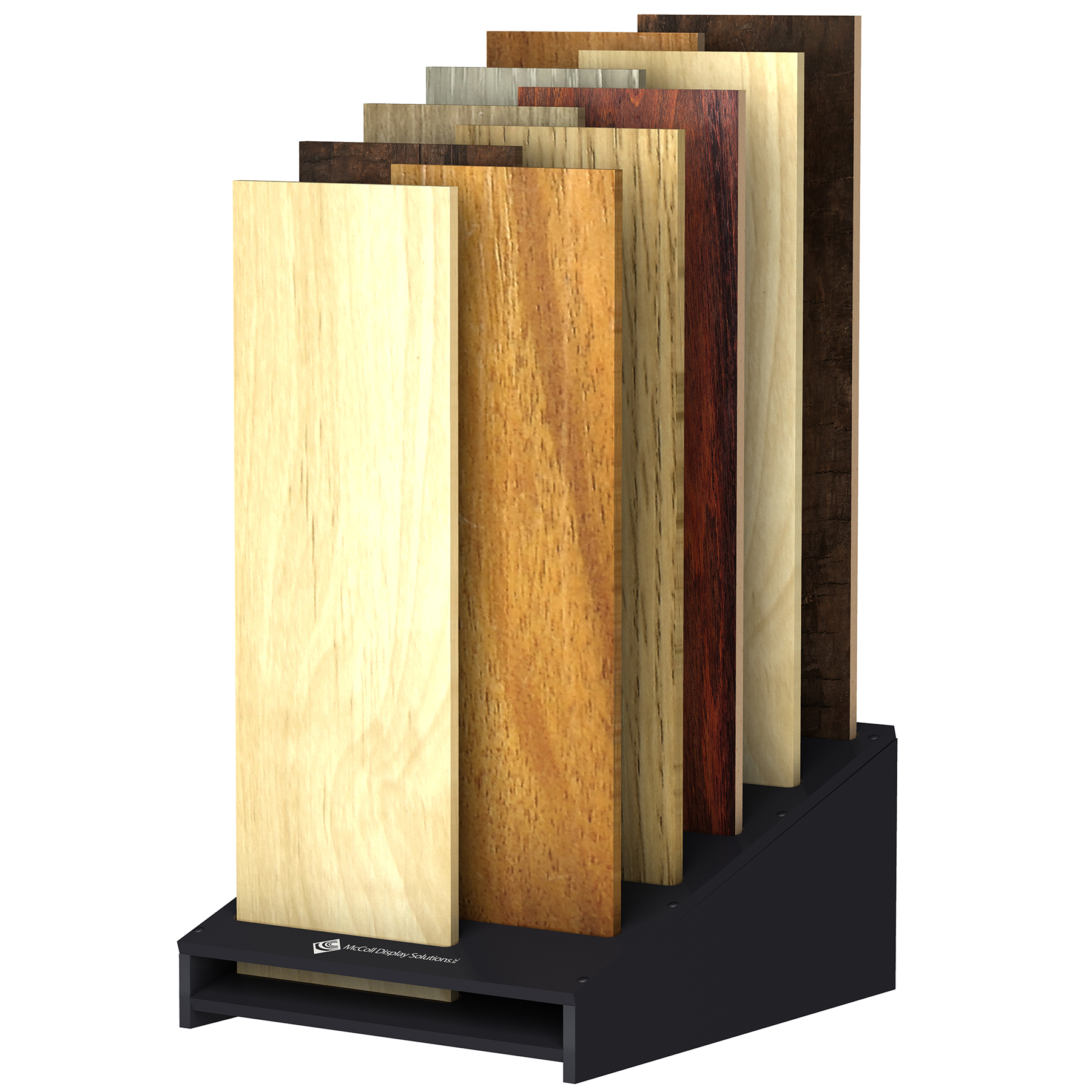 Easy to Customize Showroom Display Shows Staggered Samples Hardwood Plank Wood Flooring