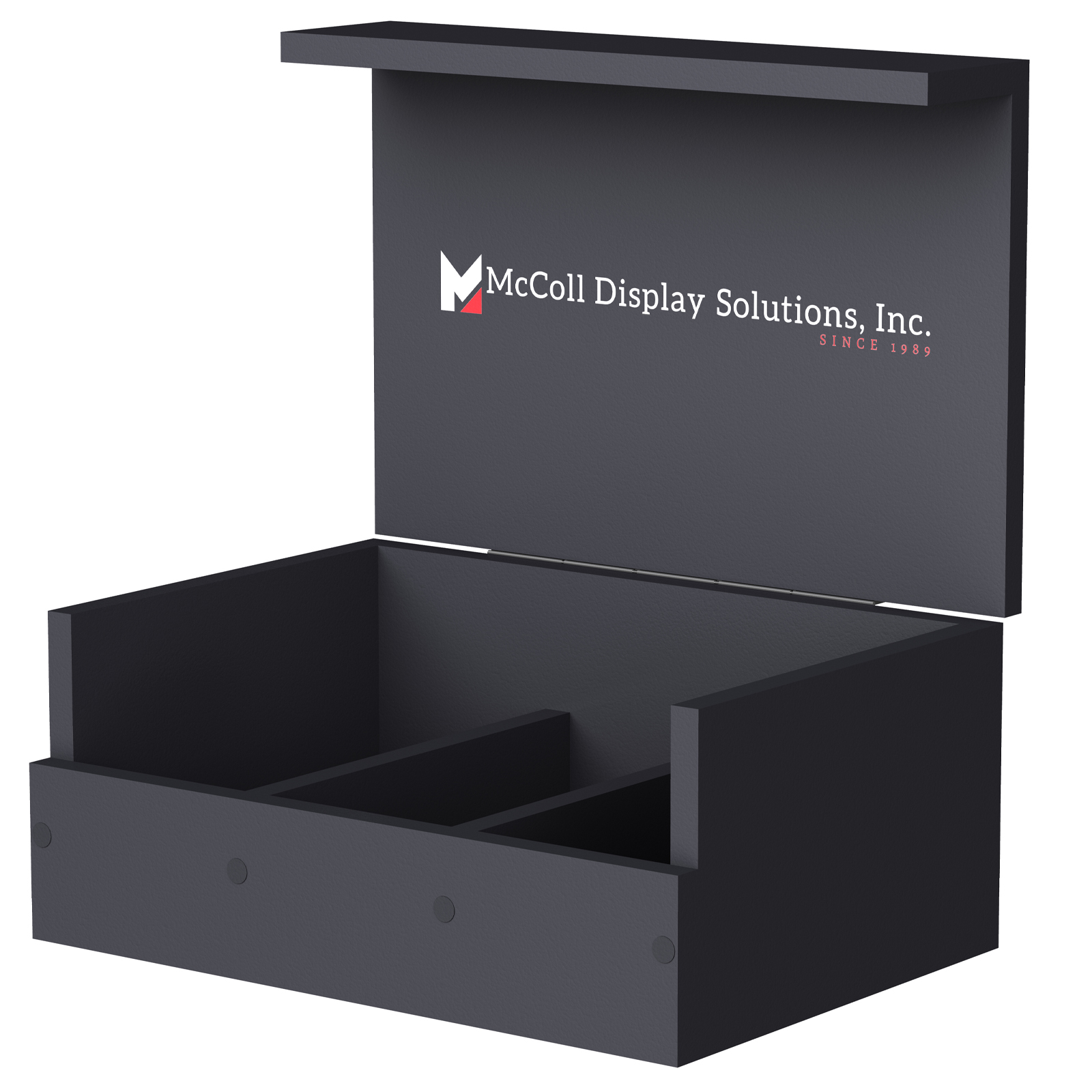 Sturdy Laminate Wood Construction with Substrate Add Screen Printed or Color Printed Placard Signage to this Countertop Sample Box with Lid and Clasp