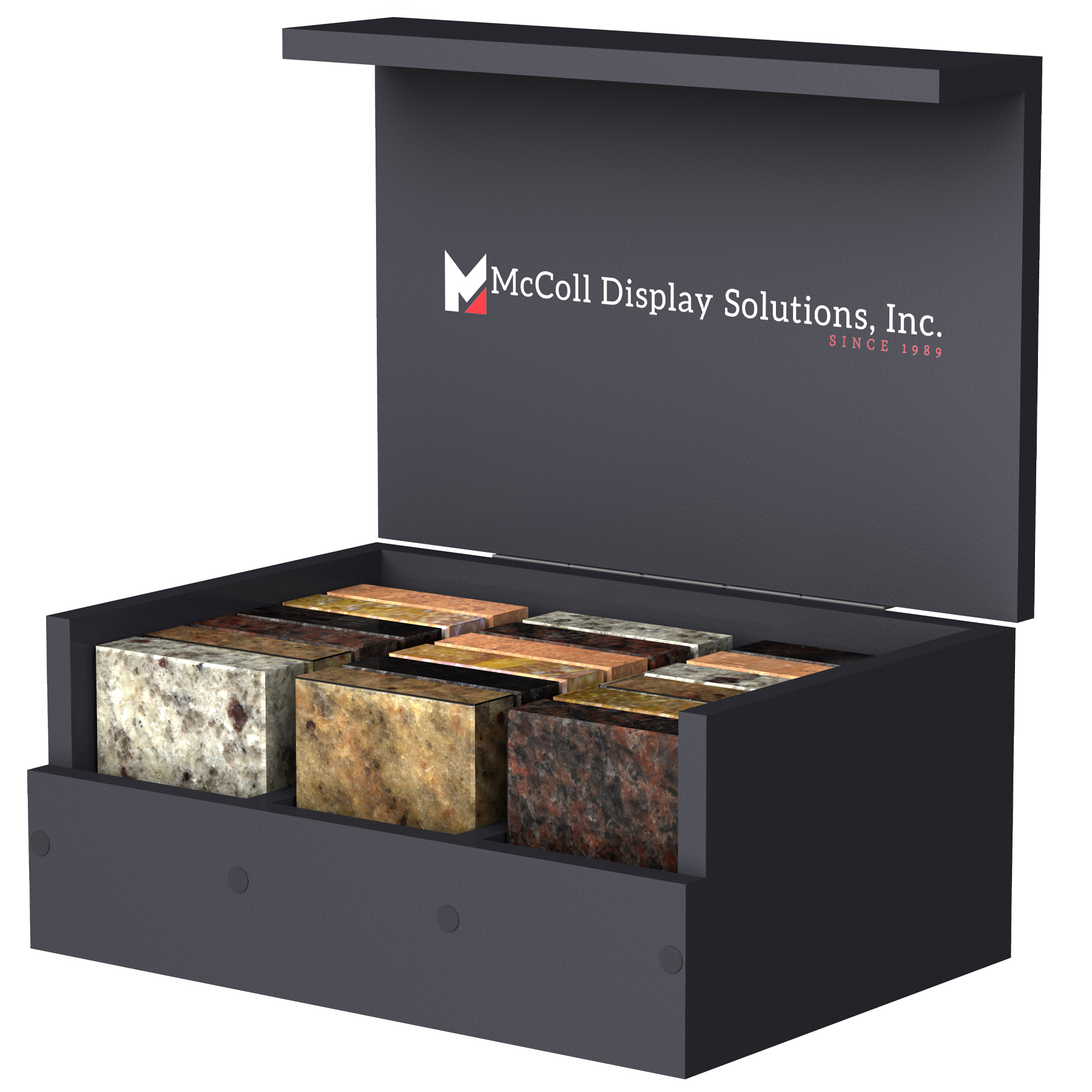 Display Tiles Stone Marble Composite Hardwood Decos Listellos in this Countertop Sample Box with Lid and Clasp
