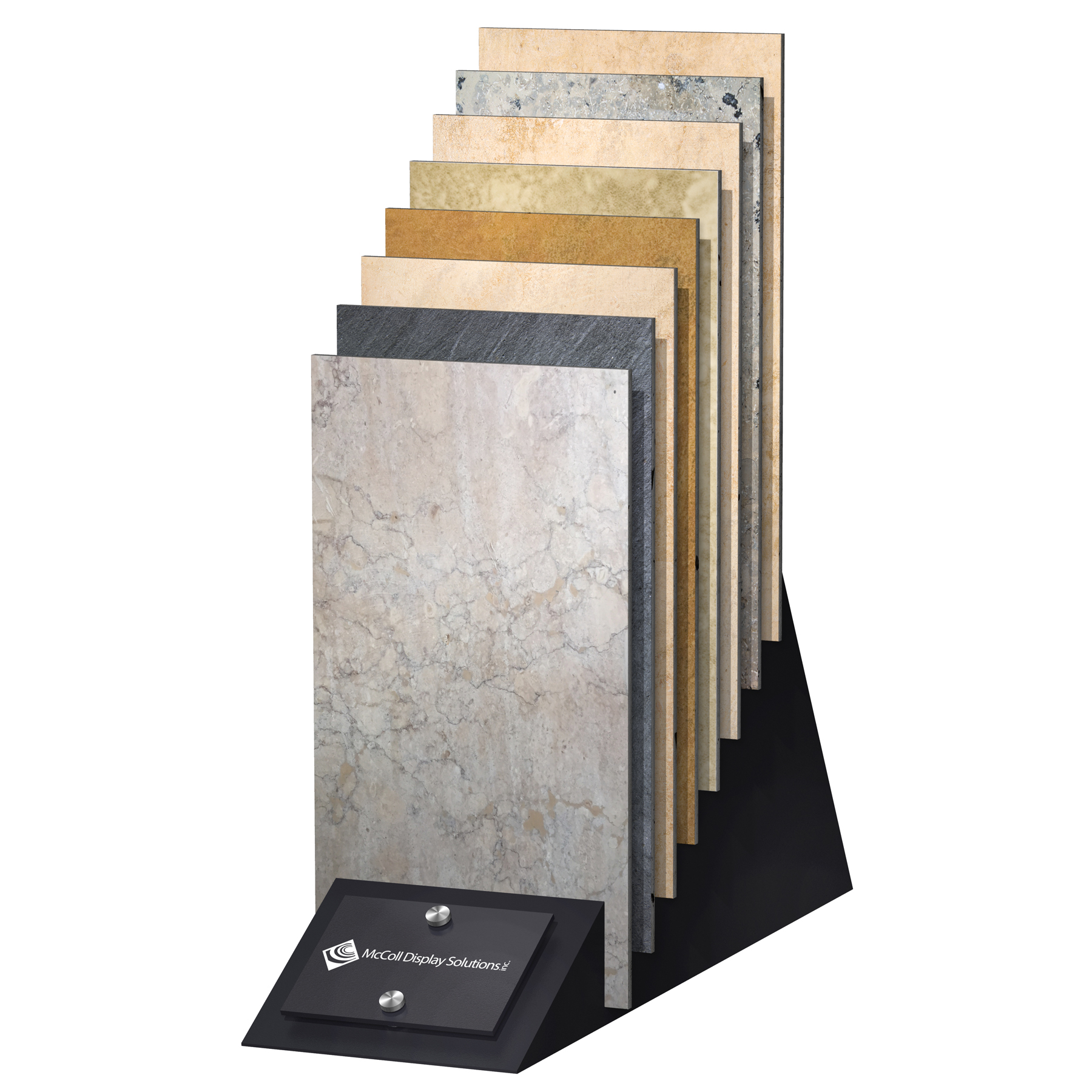 CD54 Countertop or Floor Steel Wedge Display has Sample Slots for Ceramic Tile Stone Marble and Granite Samples