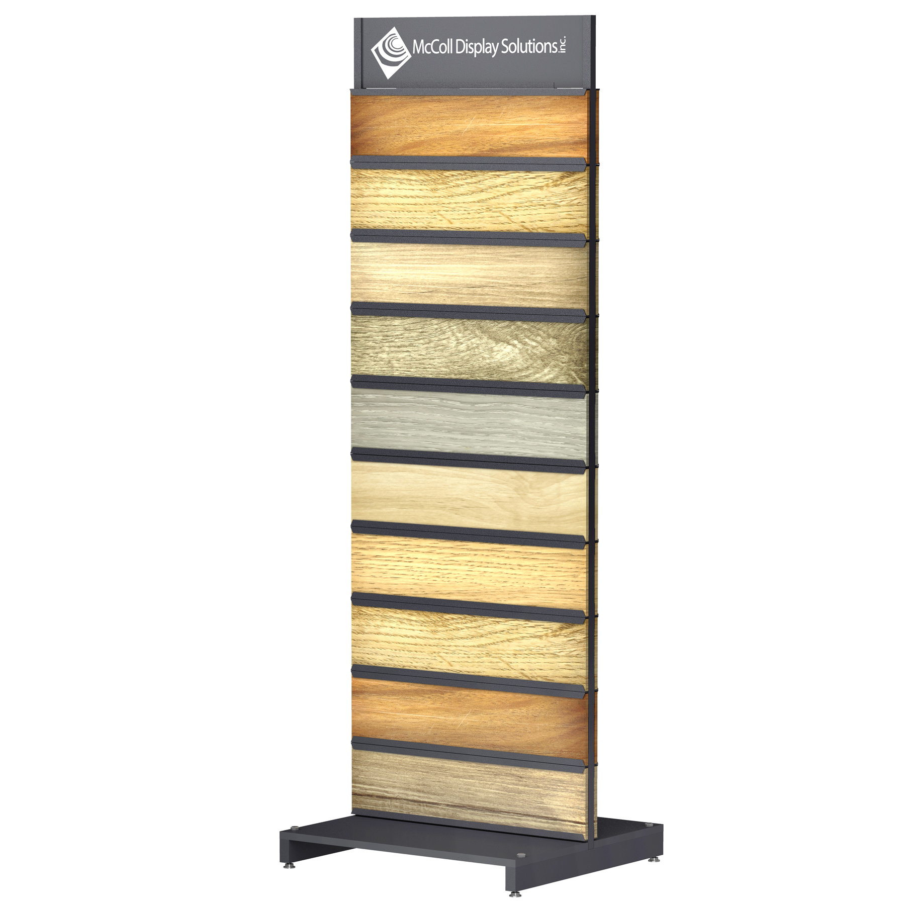 CD67 Standing Rack Channel System Tower Hardwood Wood Plank Laminate Showroom Displays McColl Display